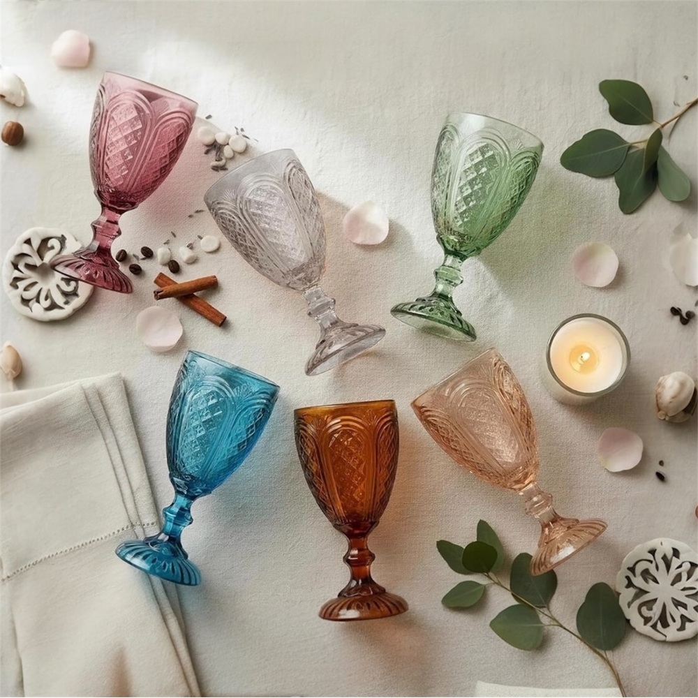 NEW West Elm (Set of 6) Colorful Stemmed Wine Water Glasses  Drinkware Bar Cups